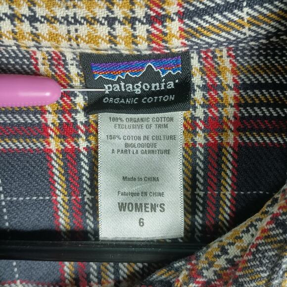 Patagonia Shirt Womens 6 Navy Red Plaid Fjord Flannel Henley Organic Cotton - Picture 2 of 11